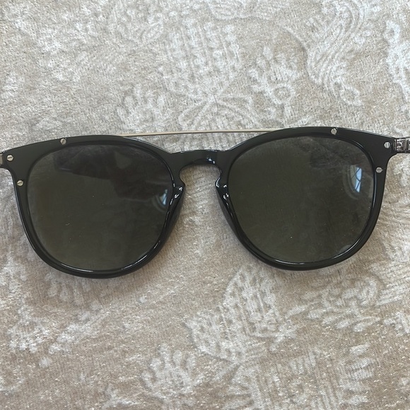 Furla Black & Silver Tone Full Rim Shiny Round Sunglasses w/ Havana Smoke Lens main image 14